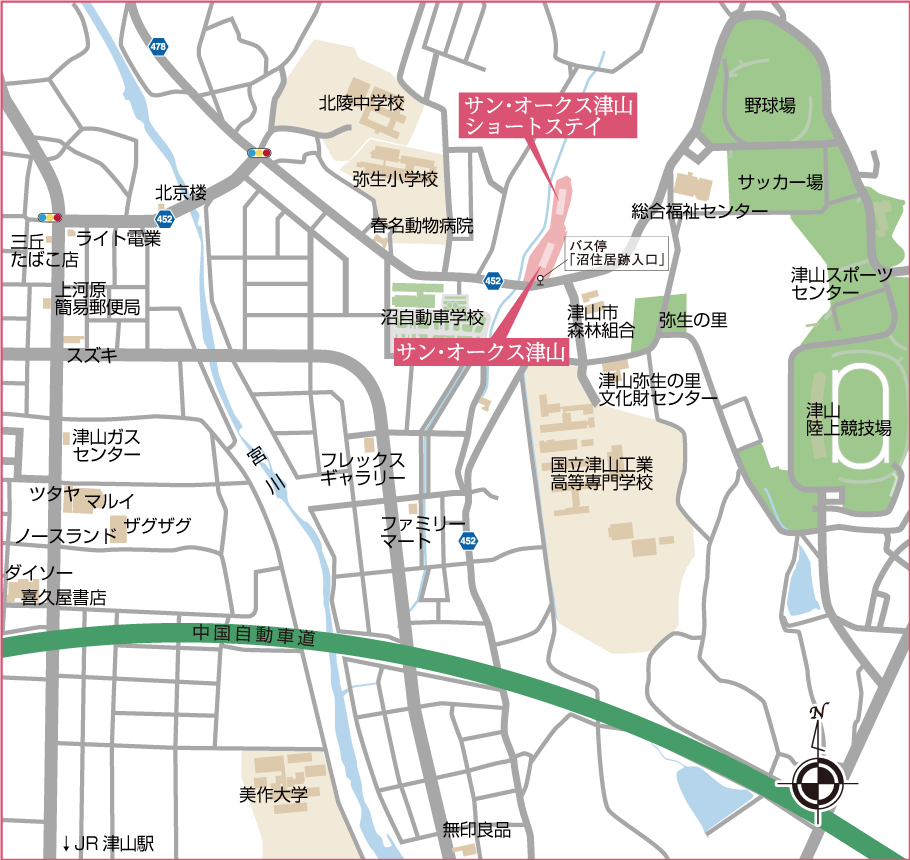 サン・オークス津山ショートステイ地図